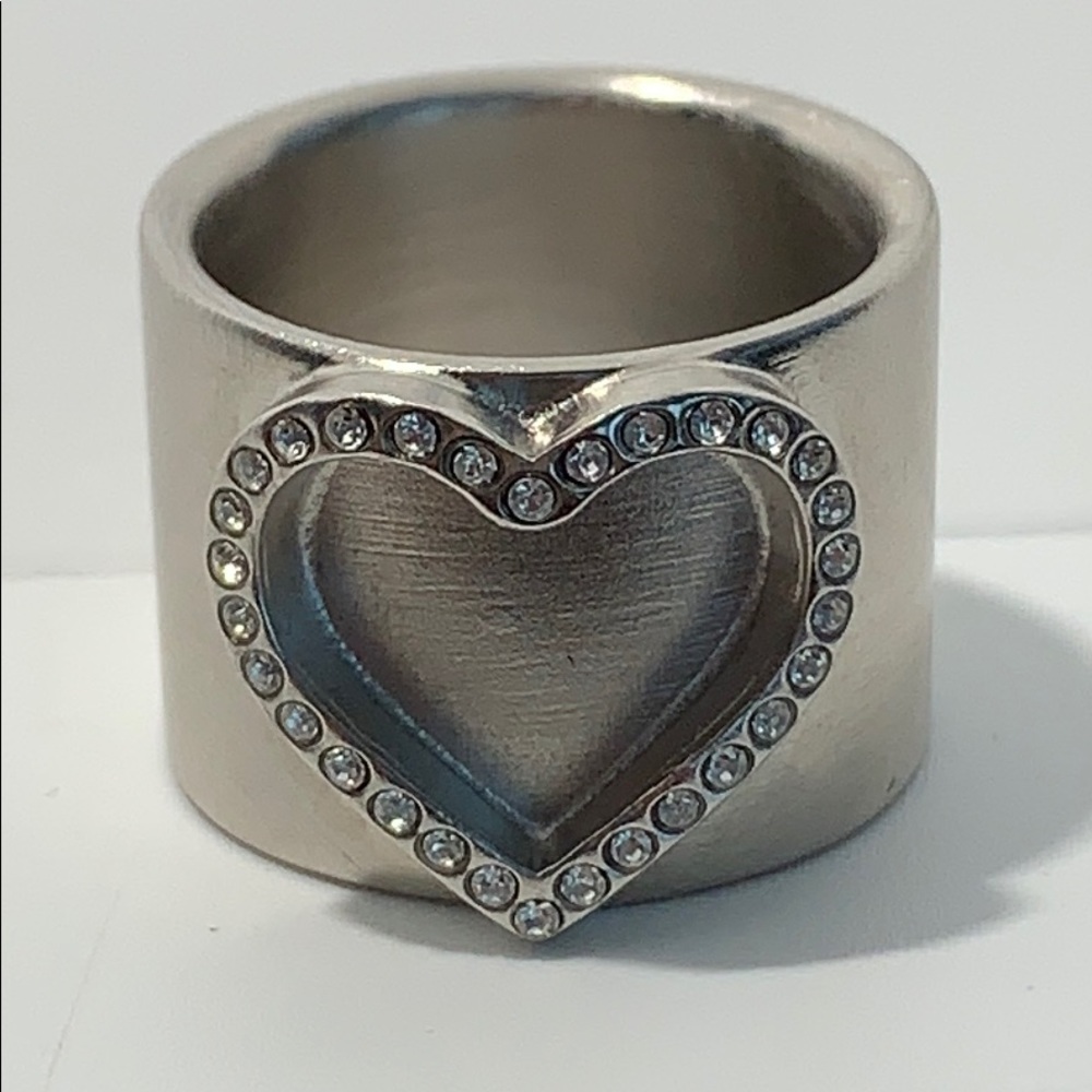 CHANEL 2008 Silver Chrome Heart Ring Size: 6.5